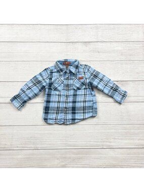 7 For all Mankind 7Fam Blue Plaid Button Down Cotton Shirt 18-24 Months